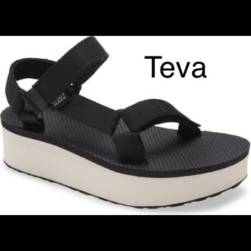 Teva Black and Cream Platform Sandals